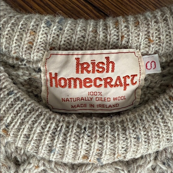 Unisex tan Cable Knit Crewneck Sweater - Picture 3 of 5